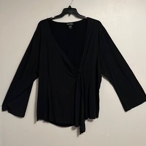 Lane Bryant Faux Wrap Black Stretchy Knit long sleeve blouse 26/28‎